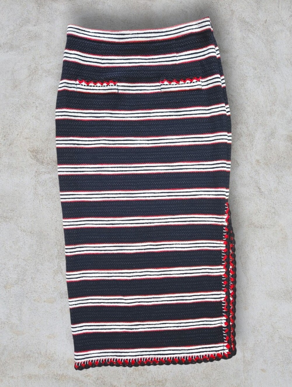Boutique Moschino Navy White Red Striped Knit Skirt Size US 6 EUC